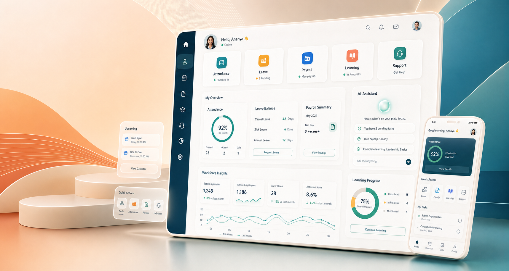 Kola HRMS employee self-service workspace